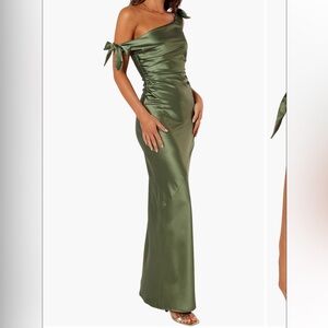 Petal & Pup Olive Green Off-Shoulder Dress